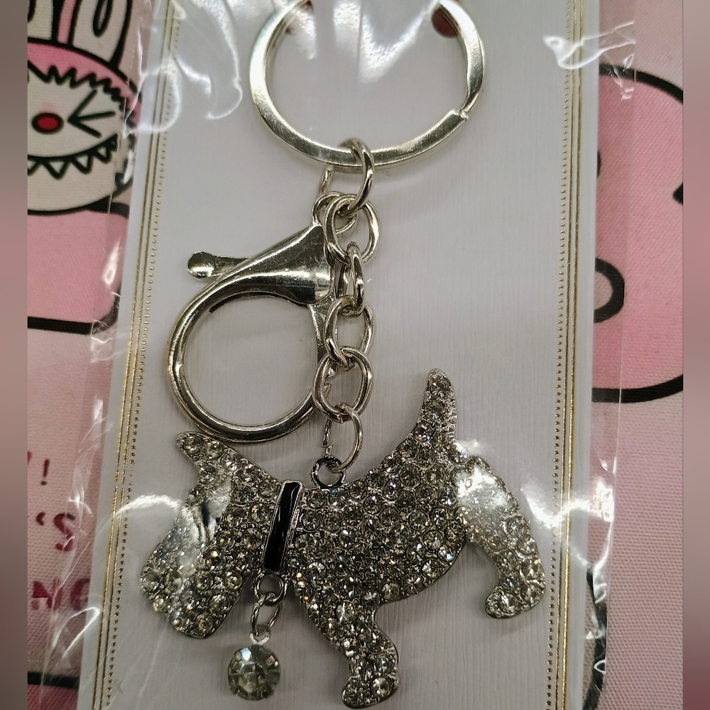 Terrier Dog RhinestoneSipver Bag Charm Keychain - Picture 4 of 4